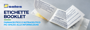 Etichette booklet per farmaceutico e nutraceutico SALES: campione aperto rielaborato da fotografia reale, con titolo e logo ufficiale.